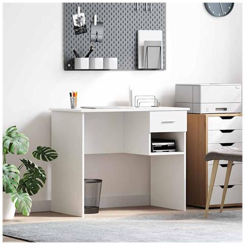 Scrivania con spazio di archiviazione Bianca 90x49.5x75 cm Legno ingegnerizzato - Foto 2