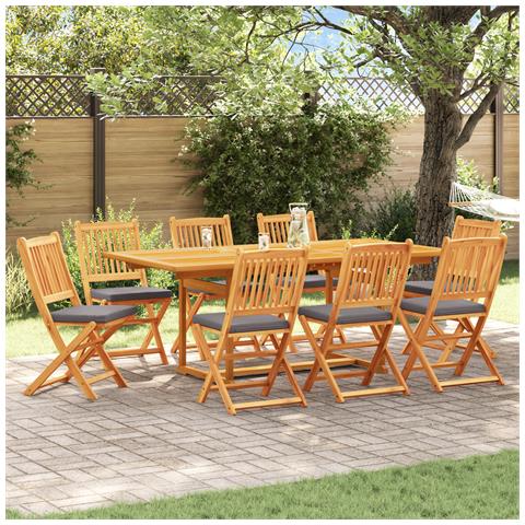 Sedia da giardino pieghevole con cuscino grigio 8 pezzi in legno massello di acacia - Foto 2