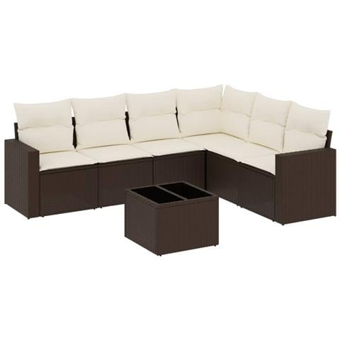 Set Divani da Giardino 7 pz con Cuscini Marrone in Polyrattan - Foto 1