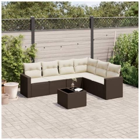 Set Divani da Giardino 7 pz con Cuscini Marrone in Polyrattan - Foto 2