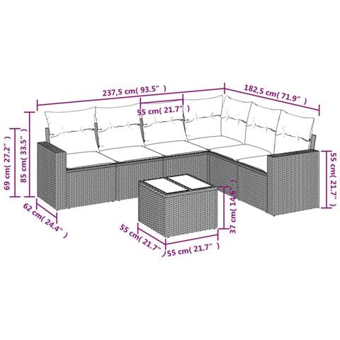 Set Divani da Giardino 7 pz con Cuscini Marrone in Polyrattan - Foto 3