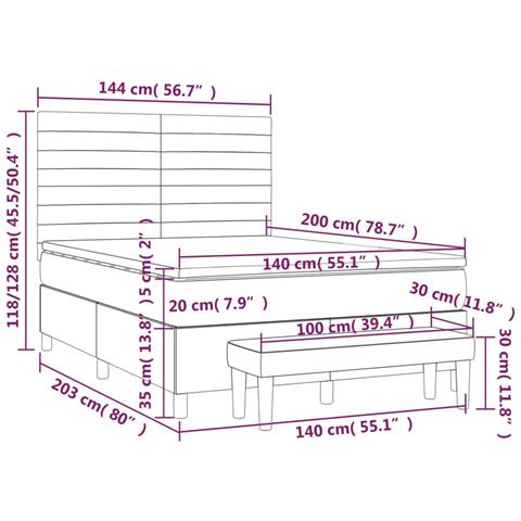 Giroletto a Molle con Materasso Grigio Chiaro 140x200cm Tessuto - Foto 8