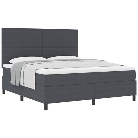 Letto con Rete a Molle con Materasso Grigio Scuro in Tessuto di Corduroy - Foto 1