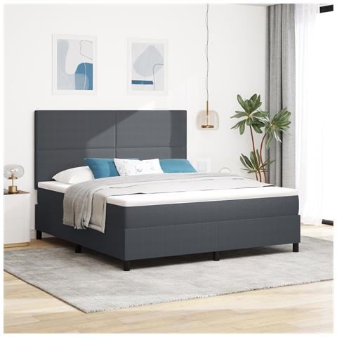 Letto con Rete a Molle con Materasso Grigio Scuro in Tessuto di Corduroy - Foto 2