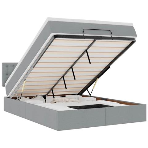 Pouf Letto con Materasso e LED Grigio Chiaro 140x190 cm - Foto 1