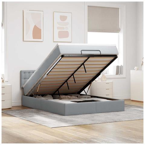 Pouf Letto con Materasso e LED Grigio Chiaro 140x190 cm - Foto 2