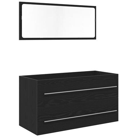 Mobile da Bagno con Specchio Rovere Nero 90x45x1,5 cm Legno Ingegnerizzato - Foto 1