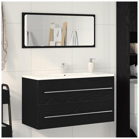 Mobile da Bagno con Specchio Rovere Nero 90x45x1,5 cm Legno Ingegnerizzato - Foto 2