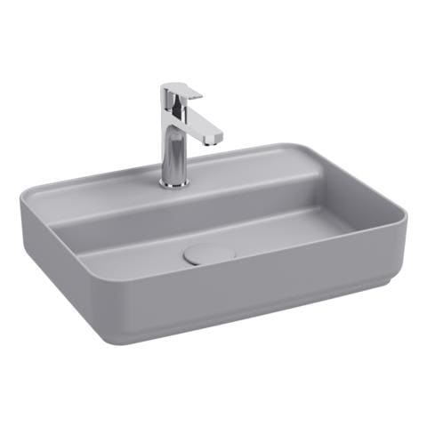 Lavabo Rettangolare Da Appoggio Senza Troppo Pieno In Ceramica Con Foro Rubinetto - Grigio Pietra Opaco - Foto 1