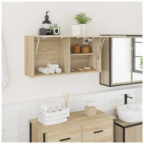 Mobile da Bagno a Parete Rovere Sonoma 80x25x40 cm Truciolato - Foto 2