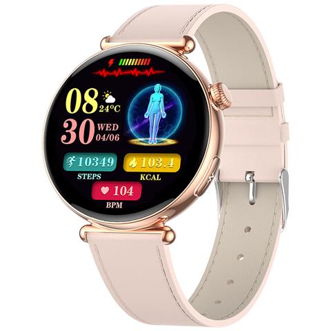 Smartwatch Oro Rosa Con Cinturino In Pelle Rosa - Monitoraggio Avanzato Della Salute - Foto 1