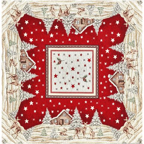 Tovaglia Centrotavola Centrino Tavolo Fantasie Natalizie Cinigliato Piazzato Made Italy 90x90 Chalet Red - Foto 1