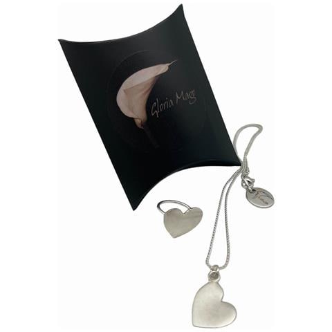 Ciondolo E Anello A Forma Di Cuore In Ottone E Zama Placcati In Argento Sterling. 40 Cm T-14 - Foto 1