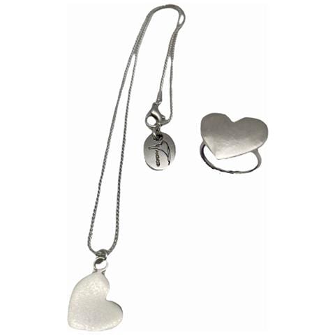 Ciondolo E Anello A Forma Di Cuore In Ottone E Zama Placcati In Argento Sterling. 40 Cm T-14 - Foto 2