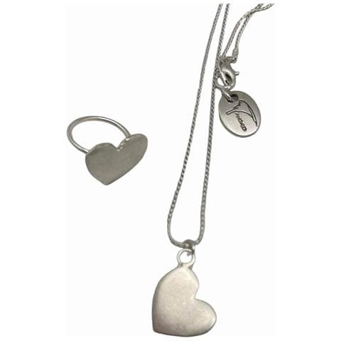 Ciondolo E Anello A Forma Di Cuore In Ottone E Zama Placcati In Argento Sterling. 40 Cm T-14 - Foto 5