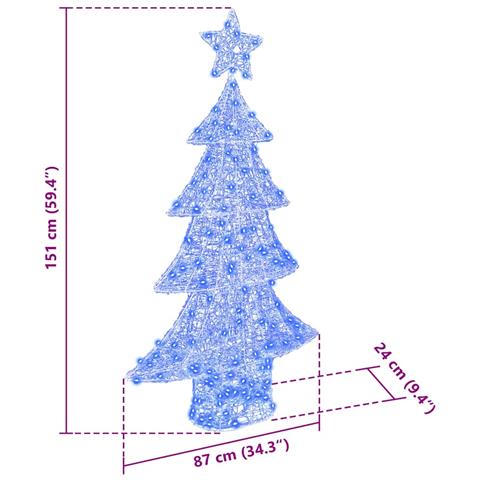 Albero di Natale con 160 LED Blu 150 cm Acrilico - Foto 8