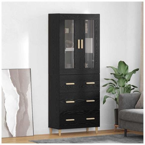 Credenza con cassetto Rovere Nero 69,5 x 34 x 180 cm - Foto 2