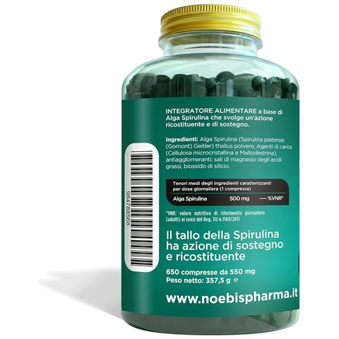 Spirulina 500 mg 650 Compresse - Alga Spirulina in Compresse - Azione di Sostegno e Ricostituente (Confezione doppia) - Foto 2