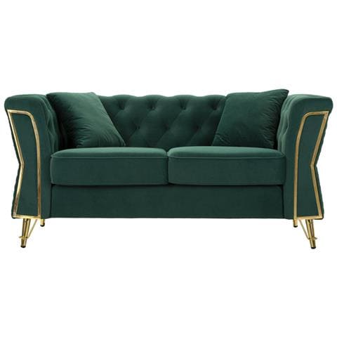 Divano Emy Con Cuscini In Tessuto Verde E Gambe Oro 162x83x76 Cm - Foto 2