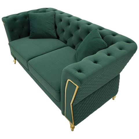Divano Emy Con Cuscini In Tessuto Verde E Gambe Oro 162x83x76 Cm - Foto 8