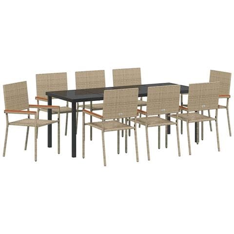 Set da Pranzo per Giardino con cuscino 9 pcs Beige polyrattan - Foto 1