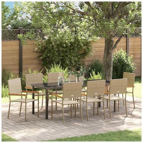 Set da Pranzo per Giardino con cuscino 9 pcs Beige polyrattan - Foto 2