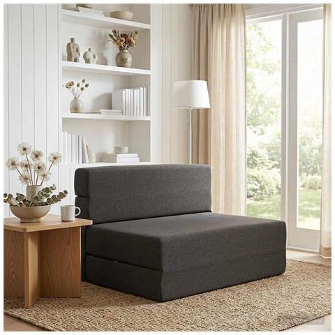 Divano Letto Pieghevole Grigio Scuro 100 x 80 x 60 cm Tessuto - Foto 2