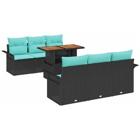 Set Divano da Giardino con cuscino 7 pcs Nero e Blu polyrattan - Foto 1