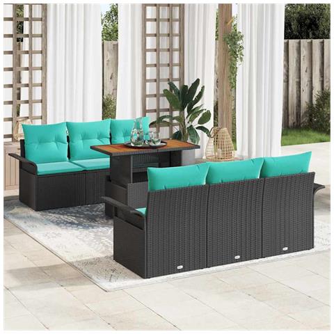 Set Divano da Giardino con cuscino 7 pcs Nero e Blu polyrattan - Foto 2