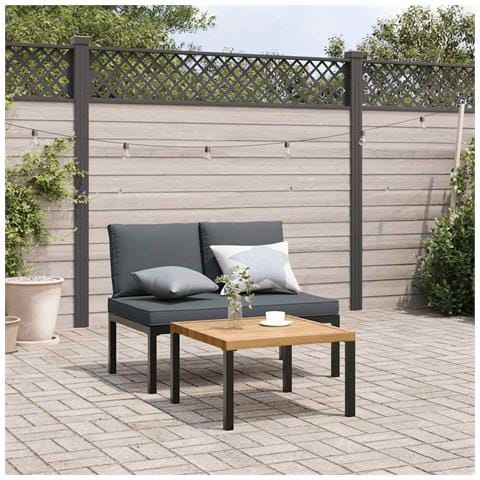Set Divani da Giardino 2 pz con Cuscini in Alluminio Nero - Foto 2