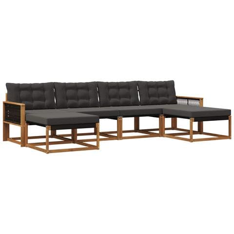 Set di divani da esterno con cuscino 6 pcs Naturale e Nero - Foto 1