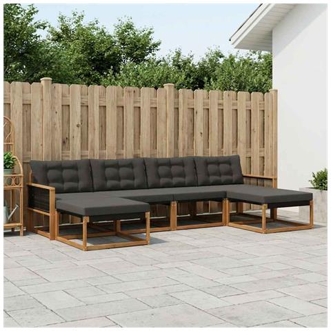 Set di divani da esterno con cuscino 6 pcs Naturale e Nero - Foto 2