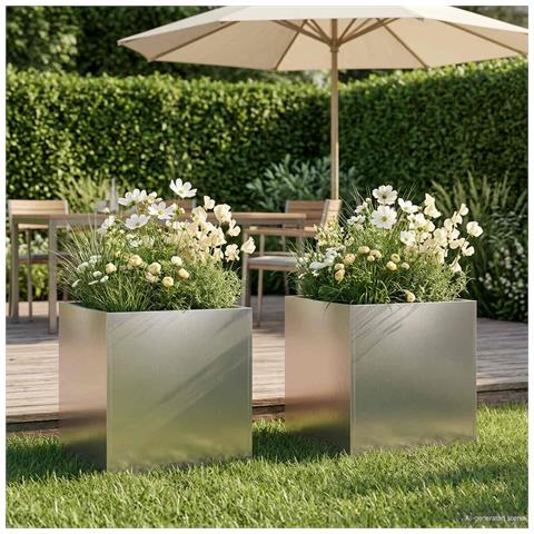 Vaso da giardino 2 pz Argento 25 x 25 x 25 cm Acciaio Inox - Foto 2