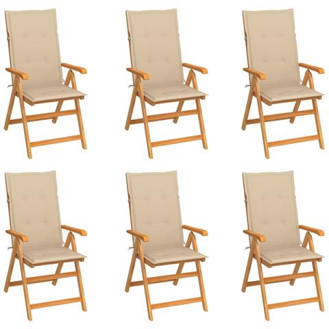 Sedie da Giardino 6 pz con Cuscini Beige in Massello di Teak - Foto 1
