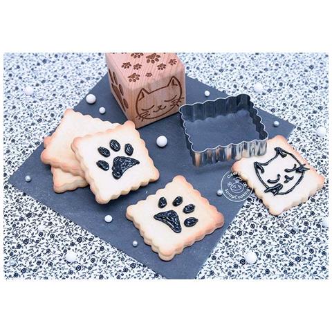 Timbro Di Legno + Tagliabiscotti Per Il Disegno Del Gatto - Foto 1