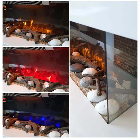 Camini moderni Paula medio bianco camino elettrico ElectricSun, con effetto sonoro, 3 colori, L120xH46x31cm - Foto 6