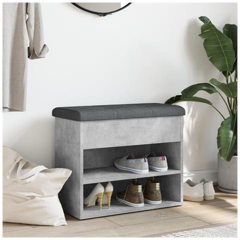 Panca Porta Scarpe Grigio Cemento 62x32x50cm Legno Multistrato - Foto 3