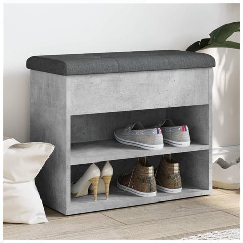 Panca Porta Scarpe Grigio Cemento 62x32x50cm Legno Multistrato - Foto 1