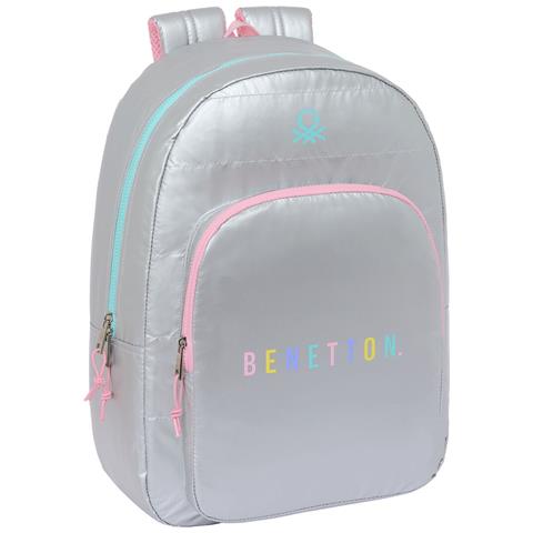 Zaino Scuola Benetton Silver Trapunta Argentato 30 X 46 X 14 Cm - Foto 1