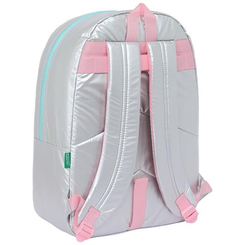 Zaino Scuola Benetton Silver Trapunta Argentato 30 X 46 X 14 Cm - Foto 2