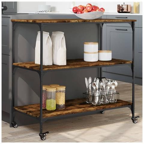 Carrello Da Cucina Rovere Fumo 102x50x95 Cm Legno Multistrato - Foto 1