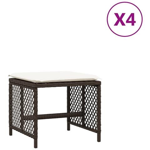 Sgabelli Giardino Con Cuscini 4pz Marroni 41x41x36cm Polyrattan - Foto 2