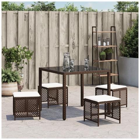 Sgabelli Giardino Con Cuscini 4pz Marroni 41x41x36cm Polyrattan - Foto 3