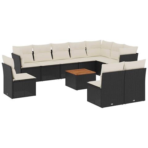 Set Divani da Giardino 11 pz con Cuscini in Polyrattan Nero - Foto 1