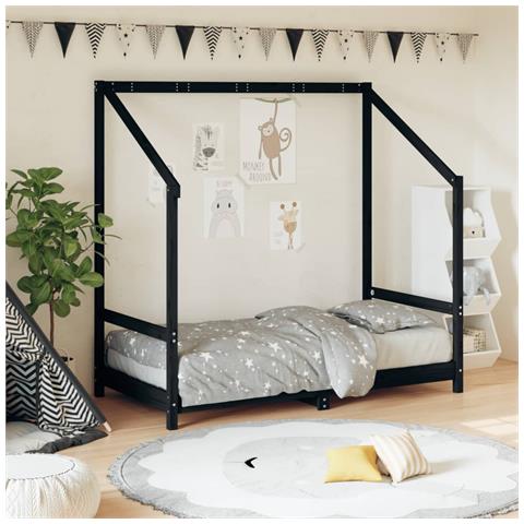 Giroletto Per Bambini Nero 80x160 Cm In Legno Massello Di Pino - Foto 1