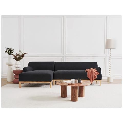 Divano Angolare 3 Posti Sosjo Tessuto Nero Lato Destro - Foto 1