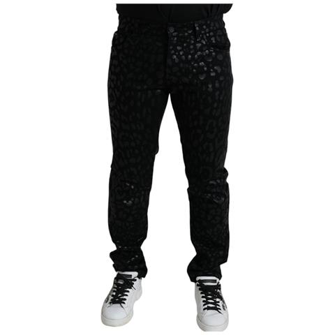 Jeans Slim In Cotone Con Motivo Argento Nero - It50 - L - Foto 1