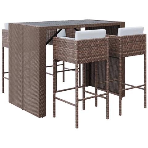 Set Bar da Giardino 5 pz con Cuscini in Polyrattan Marrone - Foto 1