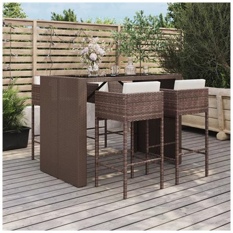 Set Bar da Giardino 5 pz con Cuscini in Polyrattan Marrone - Foto 2
