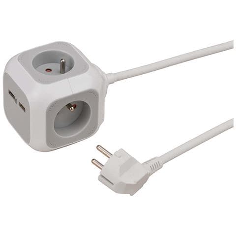 Striscia Di Alimentazione A 4 Vie Con 2 Porte Usb Alea-power Di Forma Cubica Da 1,4 M, Bianco - Foto 1
